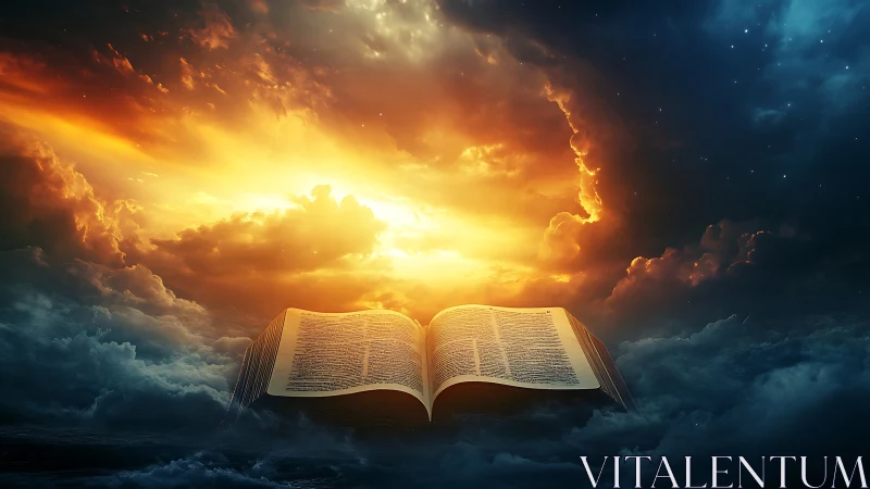 Skybound scripture opens a blazing portal through clouds