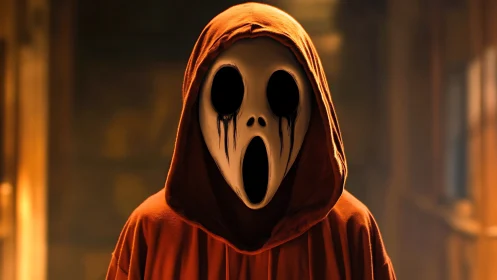 Cloaked spectral mask portrait in cinematic low-key lighting.
