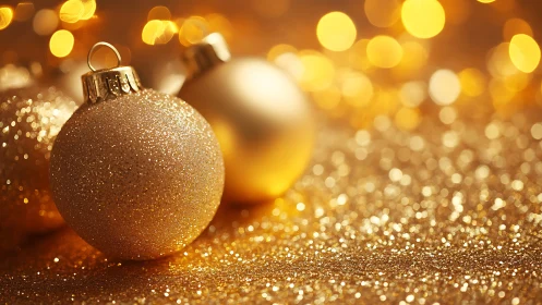 Glowing golden ornaments bringing cozy holiday sparkle.