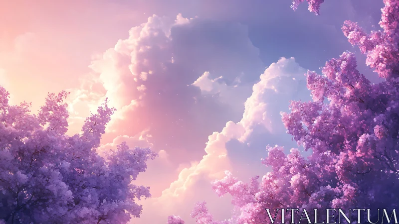 Dreamlit cherry blossoms cradle a glowing pastel sky.