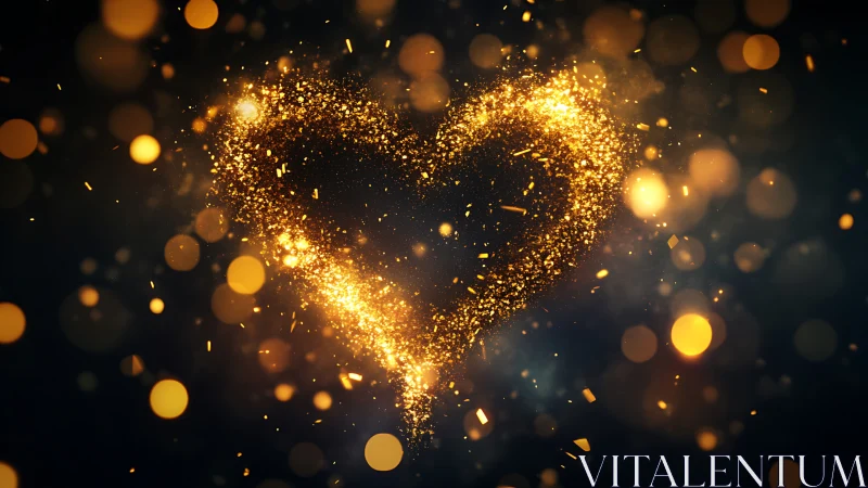 Golden Heart Bursting Into Light Particles.
