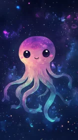 Digital painting of cosmic jellyfish character in nebula field.