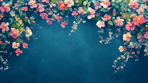 Colorful Flowers Floating on Deep Teal Background