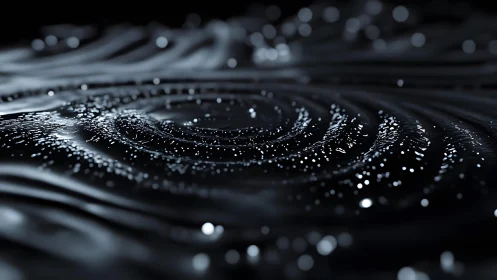 Abstract ripples and sparkling light particles on dark liquid surface.