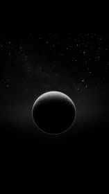 Crescent lit planetary sphere floats against dense star field