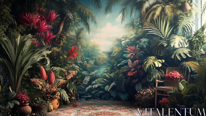 Indoor jungle daydream quietly swallows a sunlit chair