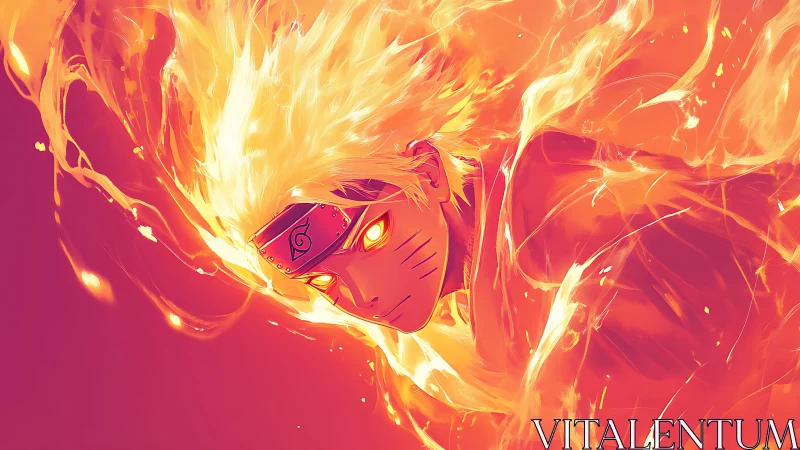 Flaming anime warrior charges forward in blazing chakra aura
