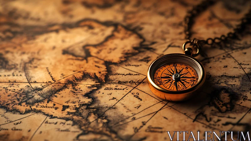 Copper compass whispering over weathered pirate maps.