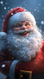 High-fidelity Santa portrait with volumetric snow lighting.