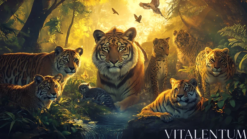 Tiger Family in Golden Jungle Sanctuary.
