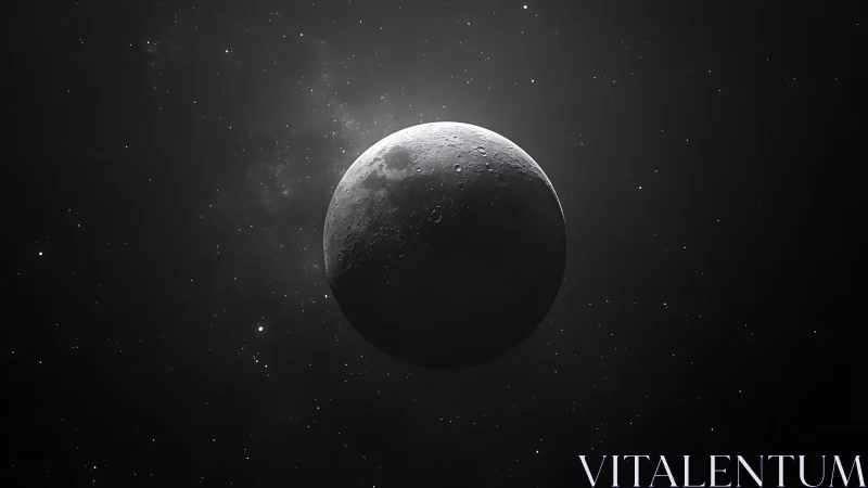 Crescent moon in monochrome space with visible craters.