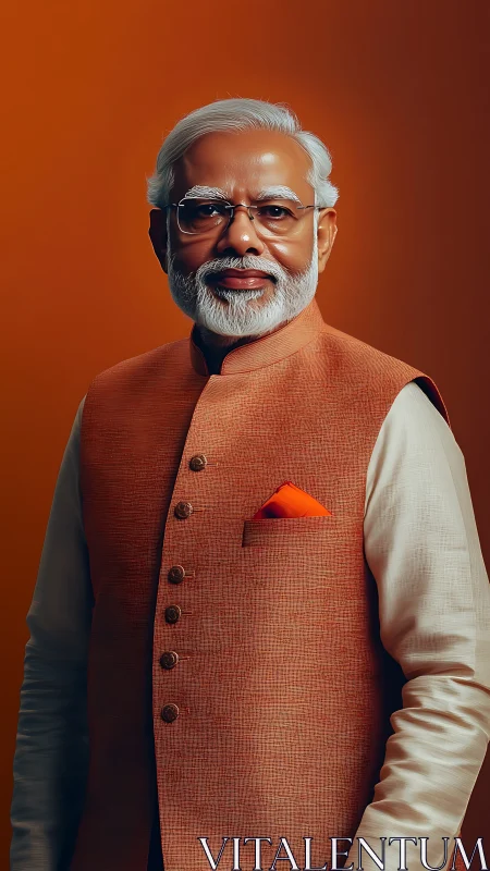 Digital portrait of elder man in orange Nehru waistcoat