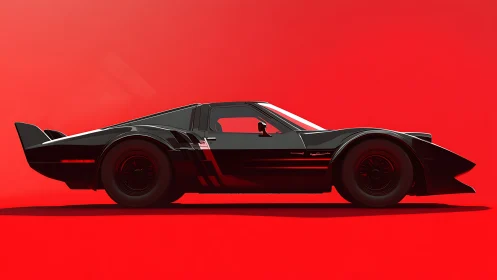 Futuristic black supercar cuts a sharp silhouette on red.
