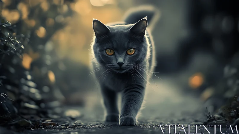 Black feline portrait with amber iridescence and volumetric atmospheric rendering technique