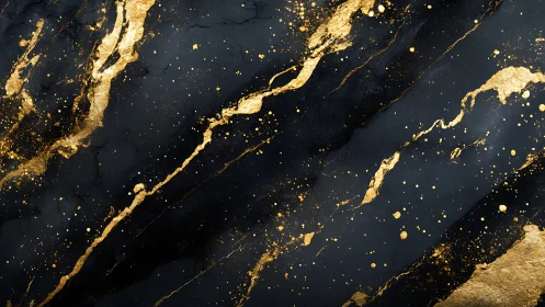 Gold splatter streaks cross dark marble-like digital surface