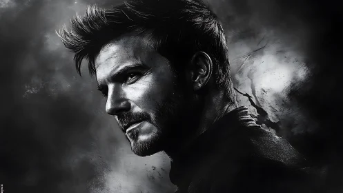 Monochrome male portrait rendered with dramatic side light