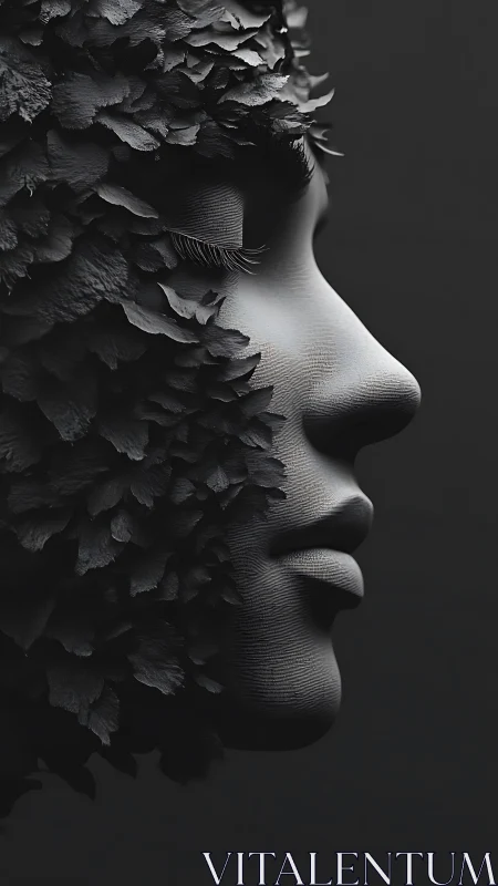 Midnight petal visage dreaming in sculpted grayscale hush.