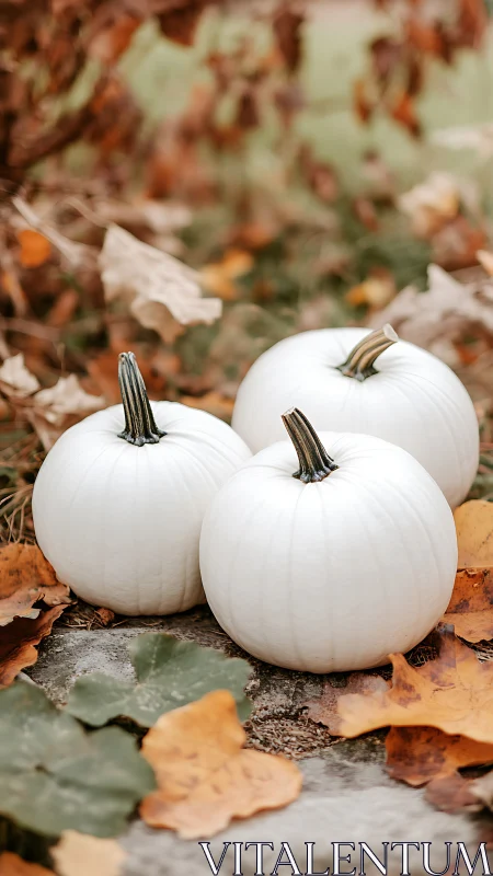 Ghostly white pumpkins lounging in soft autumn hush.