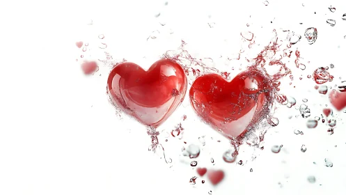 Twin Hearts Burst Through Liquid Splendor in Crystalline Dance