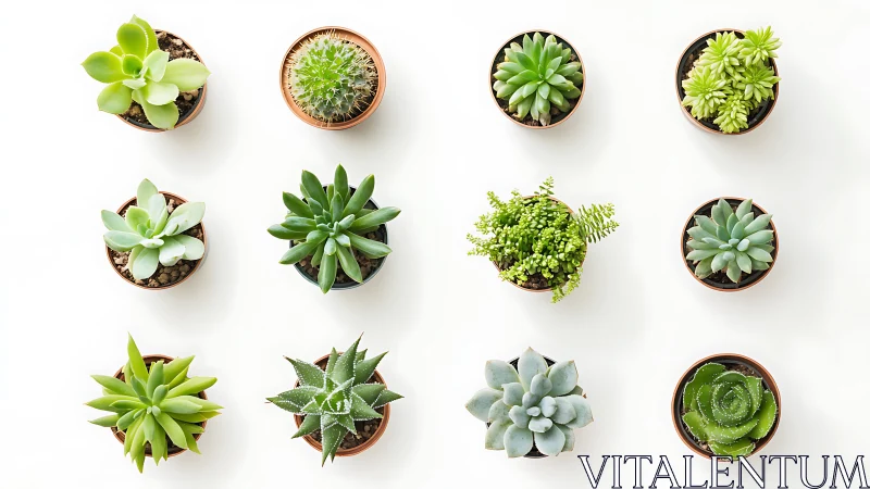 Twelve potted succulent plants are arranged in a grid layout