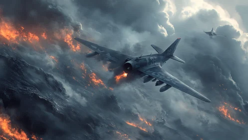 Tempestuous Dogfight Unfolds Amid Volcanic Inferno