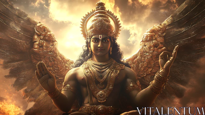 Winged divine figure rendered with high-detail volumetric lighting