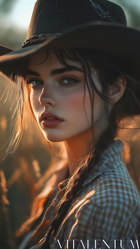 Backlit cowgirl portrait in warm shallow-depth field study.