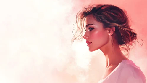 Side profile digital portrait depicts woman in soft light