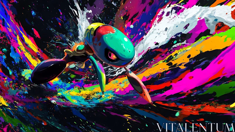 Colorful paint-splash creature races through vivid cosmic waves