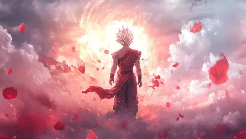 Skyborne warrior strides into the burning cloud gate.