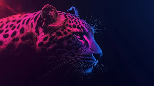 Neon Leopard Profile Against Dark Space.