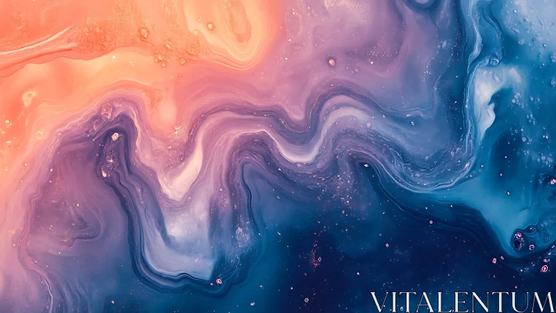 Bicolor fluid dynamics swirl with iridescent marbling gradients