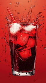 Red Liquid Splash in Glass with Ice: Dynamic Commercial Beverage Photography.