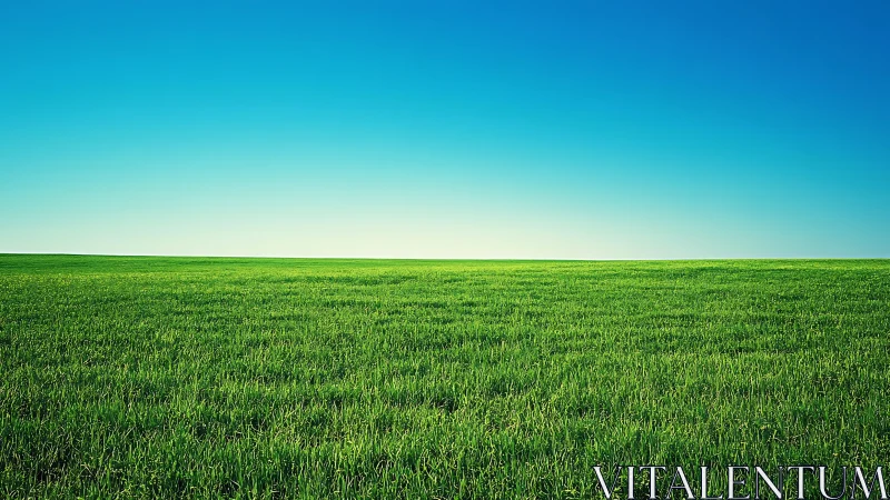 Endless green meadow stretches peacefully beneath blue sky