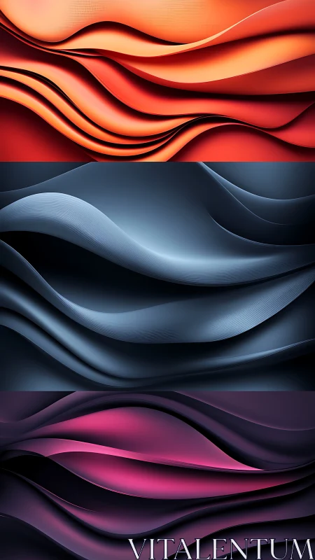 Layered abstract waves in red, blue, and magenta panels.