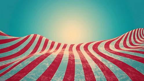 Red and white striped hills under teal sky at sunrise.