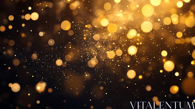 Elegant golden bokeh lights on dark background, festive abstract style.