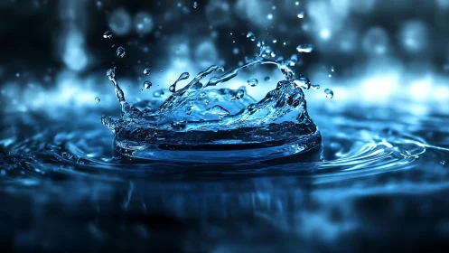 High-speed macro capture freezes luminous blue water splash