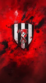 Dynamic red football crest over splattered grunge field.
