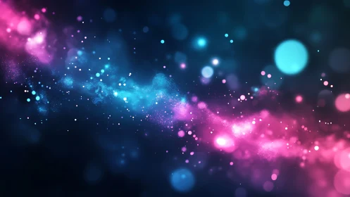 Nebula-like light trail with pink and blue particle glow.