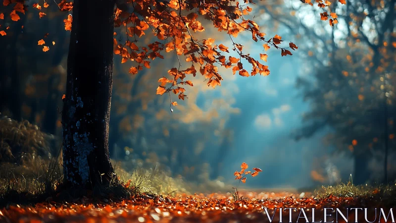 Autumn Forest Luminosity: Translucent Maple Canopy with Volumetric Light.