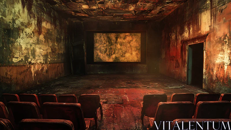 Ghost-lit ruin cinema where stories rot in silence.