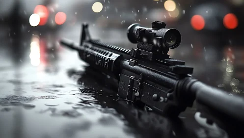 AR-platform rifle with optical scope in wet tactical environment