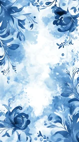 Blue Floral Frame with Cloud Sky Background
