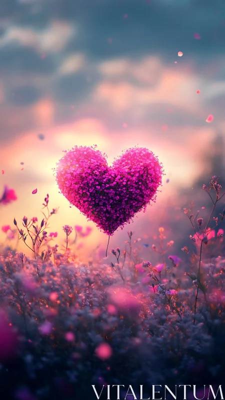 Luminous Heart Floating Through Dreamlit Flower Fields