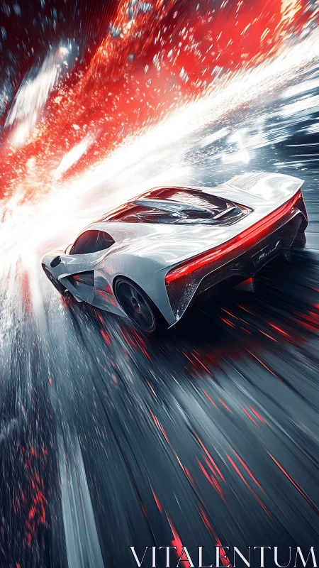 Hyperdrive supercar slashes through a streaking neon storm