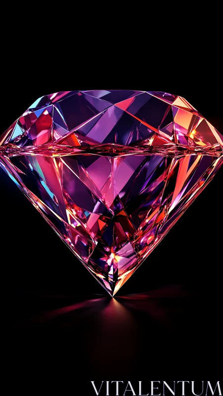 Iridescent 3D diamond glowing with neon light refractions.
