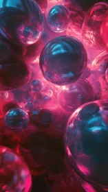 Glowing blue spheres in vivid pink abstract depth field.