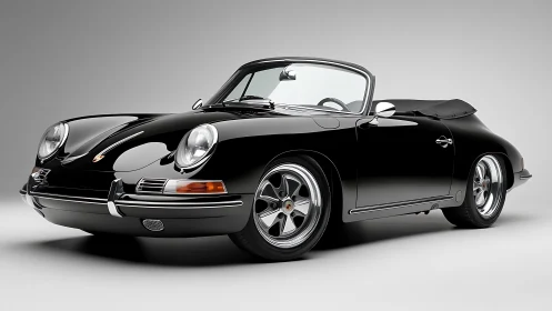 Classic black convertible sports car in studio side profile.