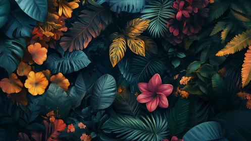 Lush tropical foliage rendered in high-contrast digital painting